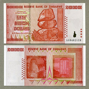 Zimbabwe 10, 20, 50, 100 Trillion, 1, 5, 10, 20, 50 Billion Dollar, currency 2008 banknotes bills World inflation record 9 notes set by RBZ