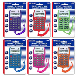 BAZIC Products Pocket Size Calculator 8-Digit with Neck String, LCD Display, Small Standard Function Electronics Calculators - 144-Pack