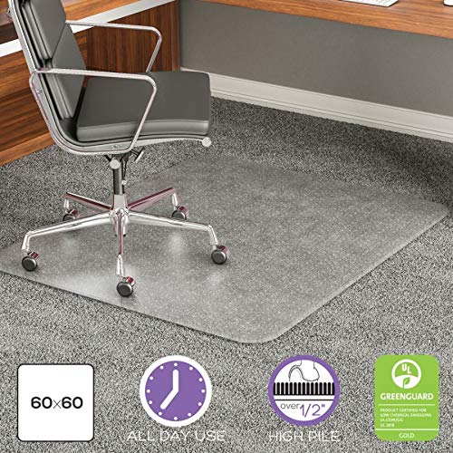 deflecto CM17743 60 x 60 Clear ExecuMat Intense All Day Use Chair Mat for High Pile Carpet