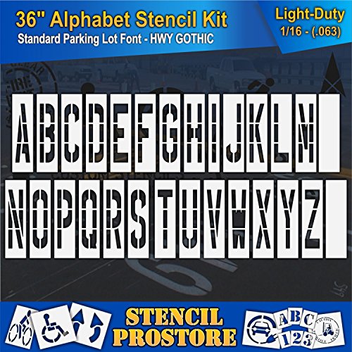 Pavement Stencils - 36 inch Alphabet KIT Stencil Set - (28 Piece) - 36" x 9" x 1/16" (63 mil) - Light-Duty