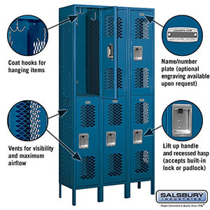 Salsbury Industries 72362BL-U Double Tier 36-Inch Wide 6-Feet High 12-Inch Deep Unassembled Vented Metal Locker, Blue
