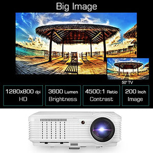 CAIWEI Bluetooth HD Projector Wireless Android OS LCD 200" Display 3900 Lumen WXGA LED Video Projector Home Cinema Movies Games, Compatible with HDMI USB RCA Audio VGA AV WiFi Multimedia Proyectors