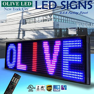 OLIVE LED Sign 3Color RBP, P15, 12"x41" IR Programmable Scrolling Outdoor Message Display Signs EMC - Industrial Grade Business Ad Machine.