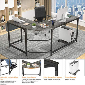 Homfio L Shaped Desk 58’’ Computer Corner Desk Gaming Desk PC Table Writing Desk Large L Study Desk Home Office Workstation Modern Simple Multi-Usage Desk with Storage Bag Space-Saving Wooden Table