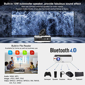 WIKISH Smart Movie Projector Support Bluetooth/Wifi/1080P/Zoom/Screen Mirroring,Compatible with DVD Player Laptop PC TV Box Smartphone PS4 Mac HDMI USB AV for Home Entertainment Outdoor Video Game