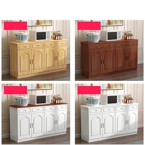 Generic Solid Pine Wood Sideboard Buffet Storage Cabinet MINGPING (Walnut+White, 158x40x80cm, 4 Doors)