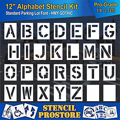 Pavement Stencils - 12 inch Alphabet KIT Stencil Set - (28 Piece) - 12" x 9" x 1/8" (128 mil) - Pro-Grade