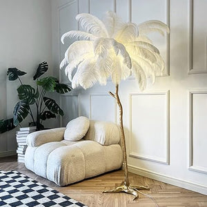 JAYMP Ostrich Feather Floor Lamp (Black, 78.7 inches, 45 Feathers)