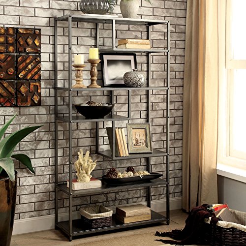 Matts Global Industrial Style Logan Dark Grey Finish Metal Tiered Bookshelf Hand-Brushed Accents (Grey)