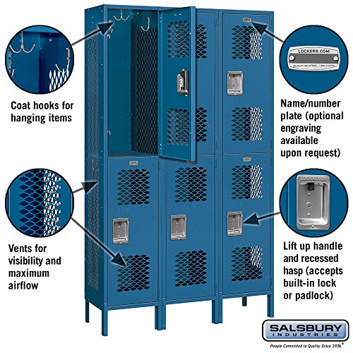 Salsbury Industries 82365BL-U Double Tier 45-Inch Wide 6-Feet High 15-Inch Deep Unassembled Extra Wide Vented Metal Locker, Blue