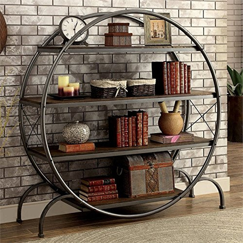 Furniture of America Omi Circle 4 Shelf Bookcase in Gray and Black
