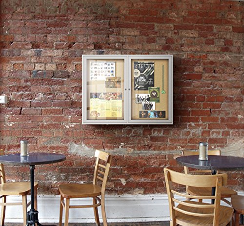 Ghent 36"x72"   3-Door indoor Enclosed Bulletin Board , Shatter Resistant, with Lock, Satin Aluminum Frame  - Natural Cork (PA33672K)  Malde in the USA
