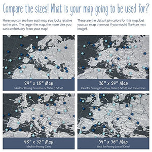 Conquest Maps World Travel Map with Pins Modern Slate Style Push Pin Travel Map Cork Board, Handmade Unique Canvas Pinable Map w/Cork (48 x 32 Inches (Single Panel))