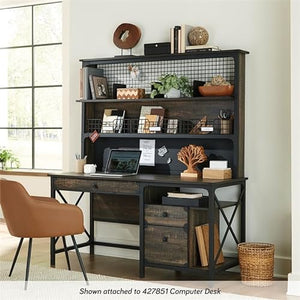 Sauder Steel River Industrial Desktop Hutch in Carbon Oak