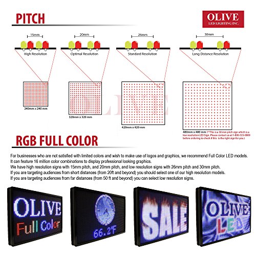 Olive LED Sign Full Color P30, 22"x60" Programmable Scrolling Outdoor Message Display Signs EMC - Industrial Grade Business Ad Machine.