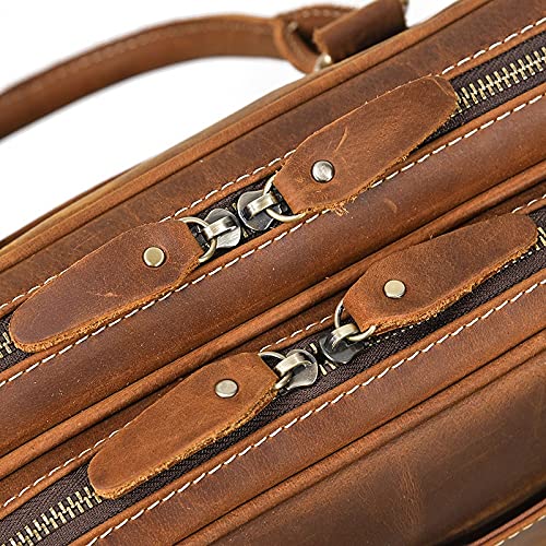 YLHXYPP Men's Briefcase Business Handbag Cow Leather Fit 14" Laptop Portfolio Shoulder Messenger Bag (Color : Brown, Size : 28x39cm)