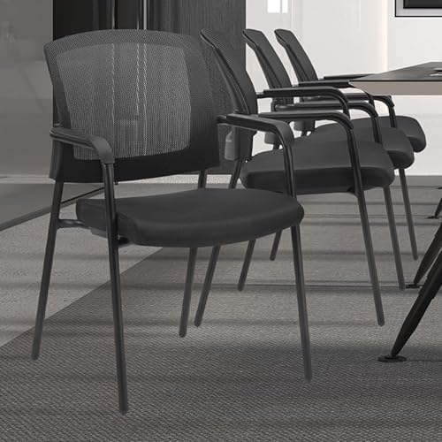 CLATINA Office Reception Guest Chair Mesh Back Stacking with Lumbar Support, Thickened Seat Cushion - Black 4 Pack