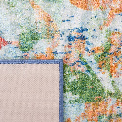 SAFAVIEH Paint Brush Collection PTB157N Watercolor Floral Distressed Machine Washable Non-Shedding Living Room Dining Bedroom Area Rug, 7'9" x 10', Navy/Orange
