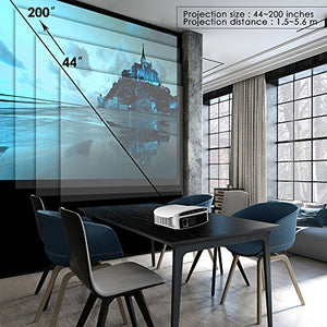 Projector, ELEPHAS [2018 Upgraded Version] 720P 200" LCD Video Projector Support HDMI VGA AV USB Micro SD Ideal for Home Theater Entertainment Party and Games, White
