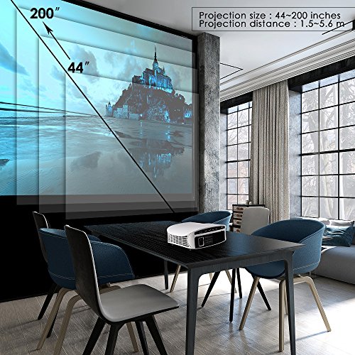 Projector, ELEPHAS [2018 Upgraded Version] 720P 200" LCD Video Projector Support HDMI VGA AV USB Micro SD Ideal for Home Theater Entertainment Party and Games, White