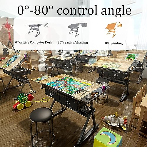 FLaig Adjustable Drafting Table with Drawers, Art Desk for Painting