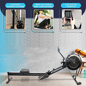 Rowing Machine, Foldable Rower, 10 Levels Air Resistance, LCD Display & Bluetooth Connectivity, Preset Workouts, for Indoor Use