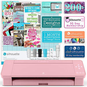 Silhouette Pink Cameo 4 Starter Bundle with 38 Oracal Vinyl Sheets, T-Shirt Vinyl, Transfer Paper, Class, Guides and 24 Sketch Pens