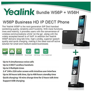 Yealink W56P + W56H Cordless VoIP Phone PoE HD Voice and Base Unit, USB Charge