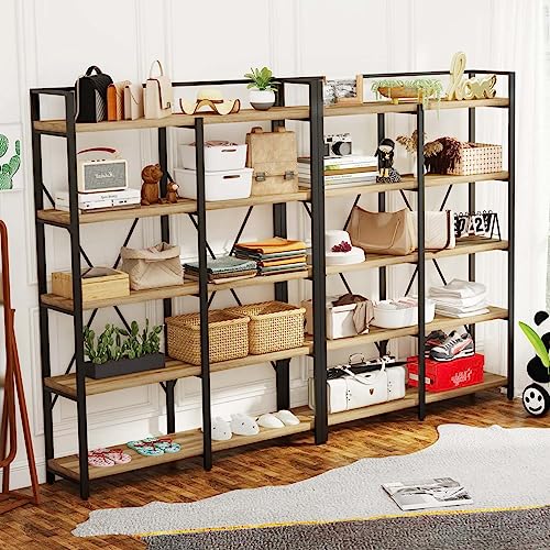 FATORRI Industrial 5 Tier Bookshelf, Rustic Wood Etagere Bookcase