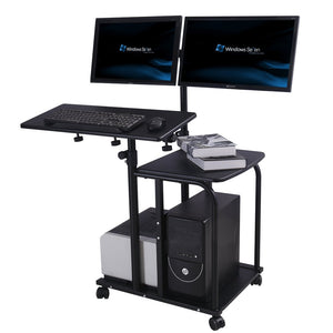 e-joy Mobile Compact Computer Cart Computer Desk PC Laptop Table Allow for 2 Monitors, Black