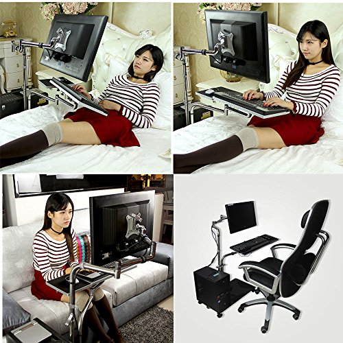 AiTrustand Bedside Moving Laptop Stand Adjustable Sofa Computer Monitor Holder Mount +Keyboard Holder Rotating Laptop Table Lapdesks (Black)
