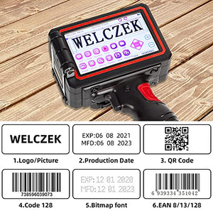 WELCZEK WK-02 Portable Intelligent Handheld Inkjet Printer, Printing Height (0.08-1 Inch) Inkjet Coding Machine for Logo Label Barcode Qr-Code Variable Data etc (Support 20 Languages)