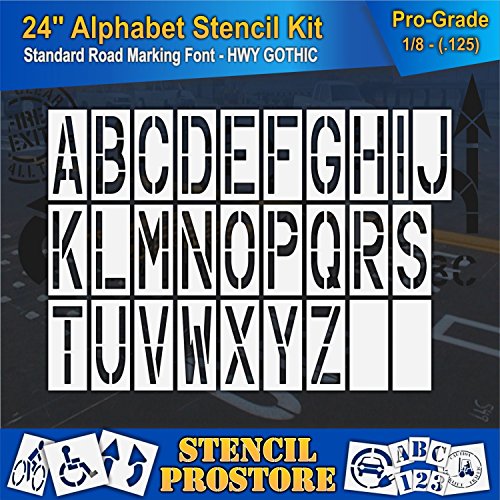 Pavement Stencils - 24 inch Alphabet KIT Stencil Set - (28 Piece) - 24" x 9" x 1/8" (128 mil) - Pro-Grade