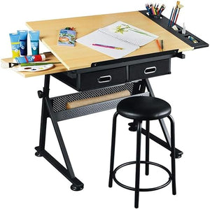 OGRAFF Drafting Table Height Adjustable Tiltable Craft Desk with Storage Maple Panel Art Desk