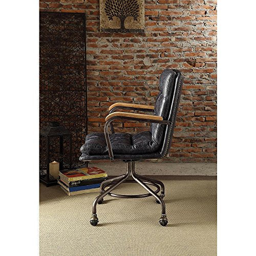 Major-Q Vintage Blue Top Grain Leather 5-Star Base Executive Office Chair with Casters and Metal Frame Armrests, 9092417