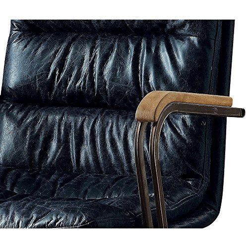 Major-Q Vintage Blue Top Grain Leather 5-Star Base Executive Office Chair with Casters and Metal Frame Armrests, 9092417