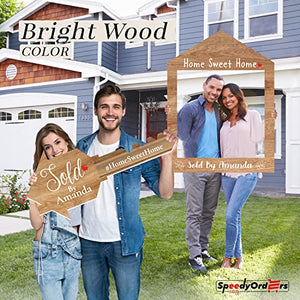 Giant Key Sold Sign For Realtors - Customized Real Estate Sold Key - Personalized Sold Sign For Marketing - Gold Realtor Sold Key Sign - Real Estate Closing Prop House Key - Bundle Bright Wood Size L