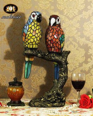 Parrot lover Tiffany stained glass table lamp