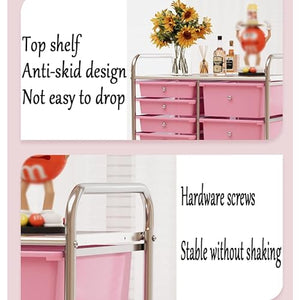 SXHEYUY Rolling Storage Cart, 15 Drawer Big Capacity Organizer Cart with Wheels, Pink, 15 Tier