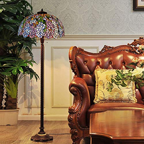 HT Tiffany Style Wisteria Floor Lamp 65" Tall Handmade Stained Glass Shade