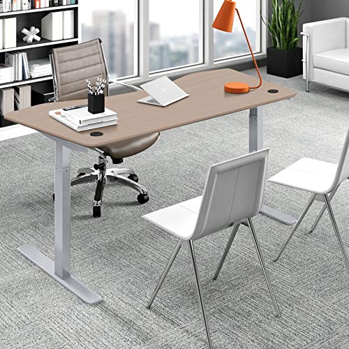 ApexDesk ET60-OAK Elite Series 60" W Electric Height Adjustable Standing Desk, 60" Light Oak Top, White Frame