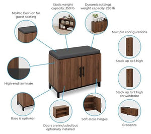 UPLIFTDESK MoPac Credenza (Walnut) - Black Handles, Black Base, Gray Cushion