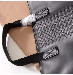 QWZYP Men Cowhide Woven Top-Handle Bags Large Capacity Cowskin Genuine Leather Designer Casual Handbag (Color : A, Size : 39 * 29 * 9cm)