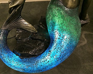 Large 35 1/2" H x 30" L x 16" D, Blue Mermaid Laying Sitting Tiffany Style Ocean Crackle Glass Floor Lamp 4382