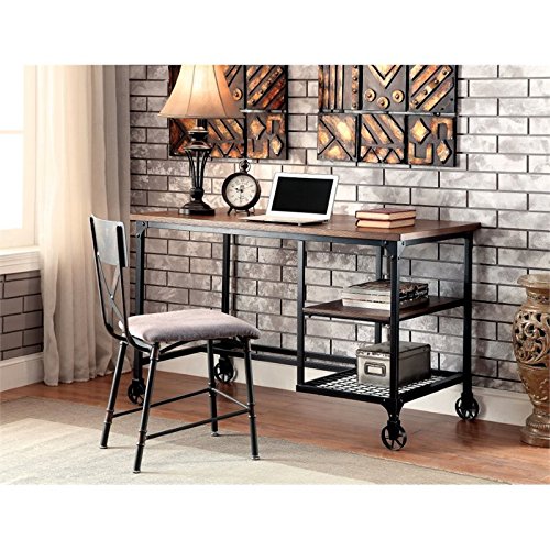 Furniture of America Amtex Computer Desk with Casters in Medium Oak