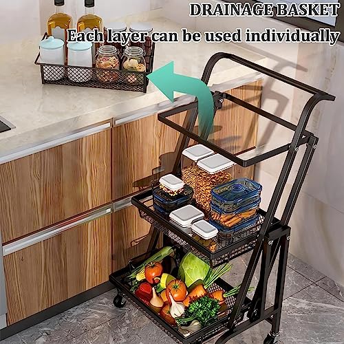 WHHSJD Narrow Storage Drawer Cart, 3-Tier Metal Rolling Cart with Lock Wheels - Blue