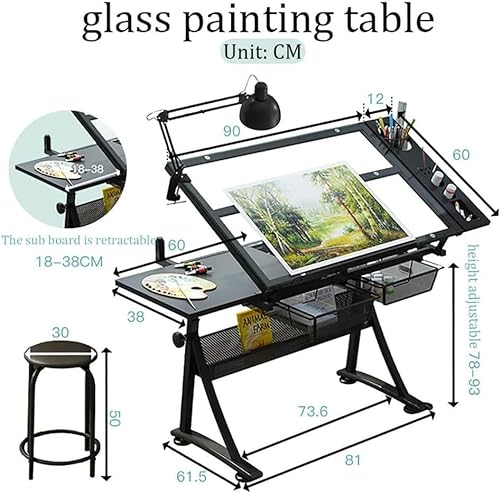 FLaig Adjustable Tempered Glass Drafting Table