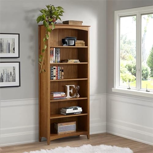 Home Square 72" Shaker Style Solid Wood Bookcase in Cherry - Set of 2 by Home Square