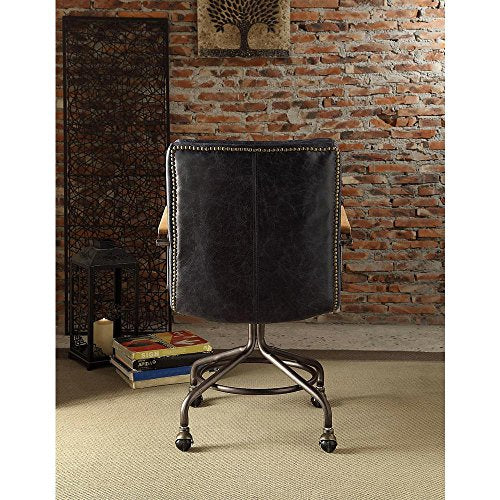 Major-Q Vintage Blue Top Grain Leather 5-Star Base Executive Office Chair with Casters and Metal Frame Armrests, 9092417