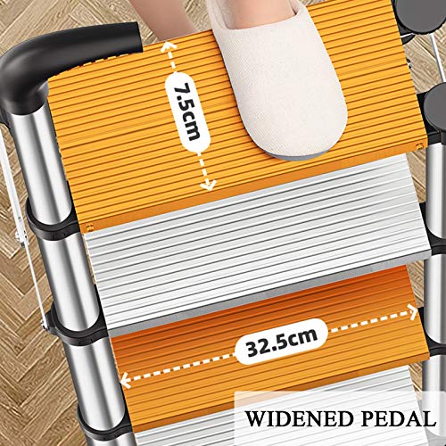 LUCEAE Folding Aluminum Step Stool, Non-Slip Wide Pedal, Portable Indoor Ladder - Silver